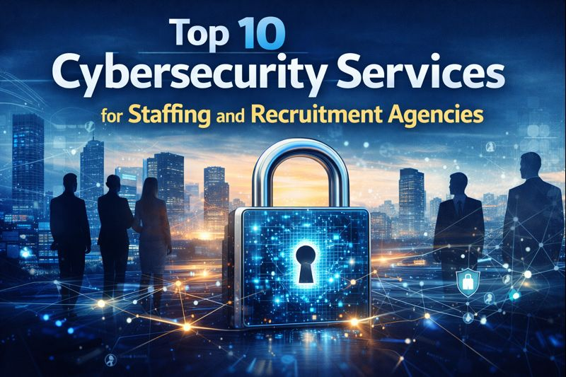 Landscape banner showing a digital padlock with glowing circuitry in front of a modern city skyline, with silhouettes of business professionals and network security icons.